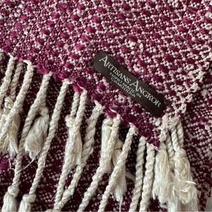 Artisans Angkor Pink and Cream Woven Scarf with Fringe